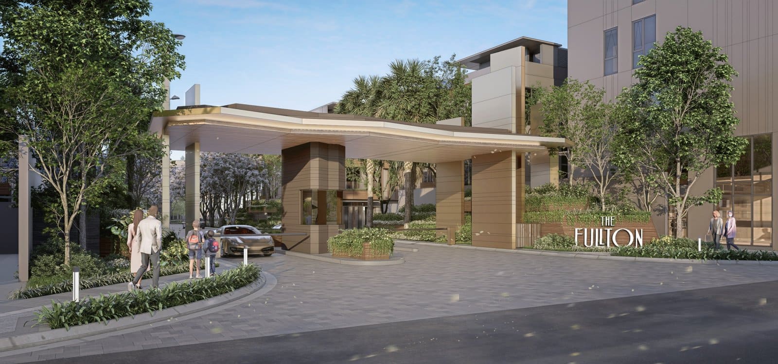 Cổng vào hiện đại của The Fullton CapitaLand tại khu đô thị Vinhomes Ocean Park 3, Hưng Yên.
