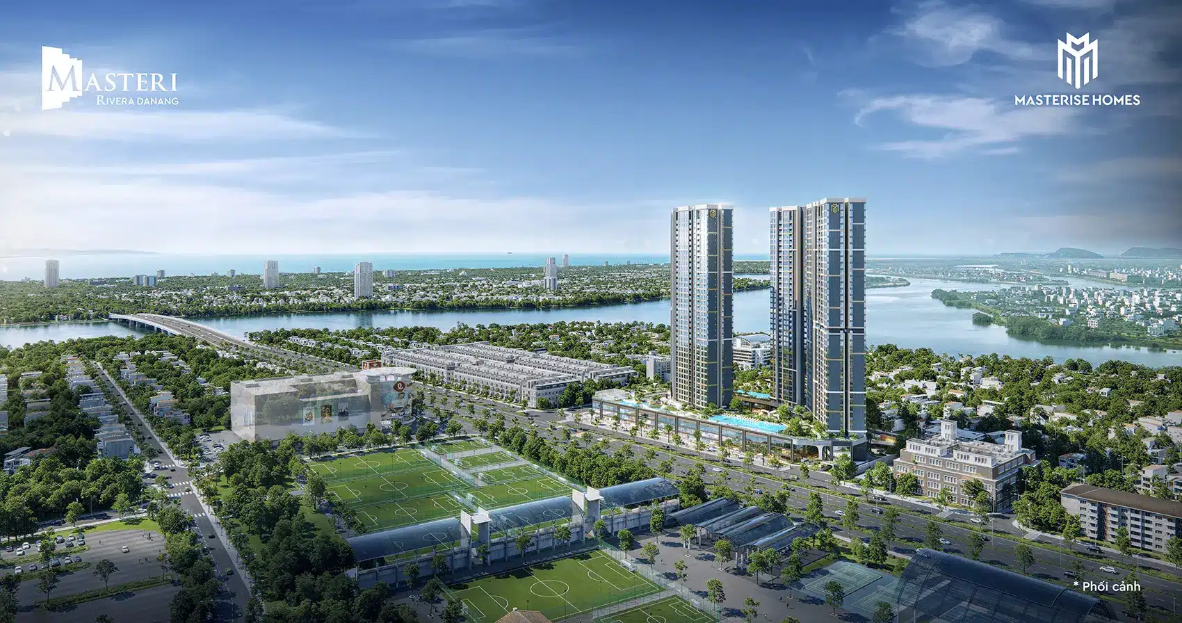 Tầm nhìn tuyệt đẹp từ dự án Masteri Rivera Đà Nẵng, tọa lạc tại quận Hải Châu, kết nối giữa Đà Nẵng và Hội An.