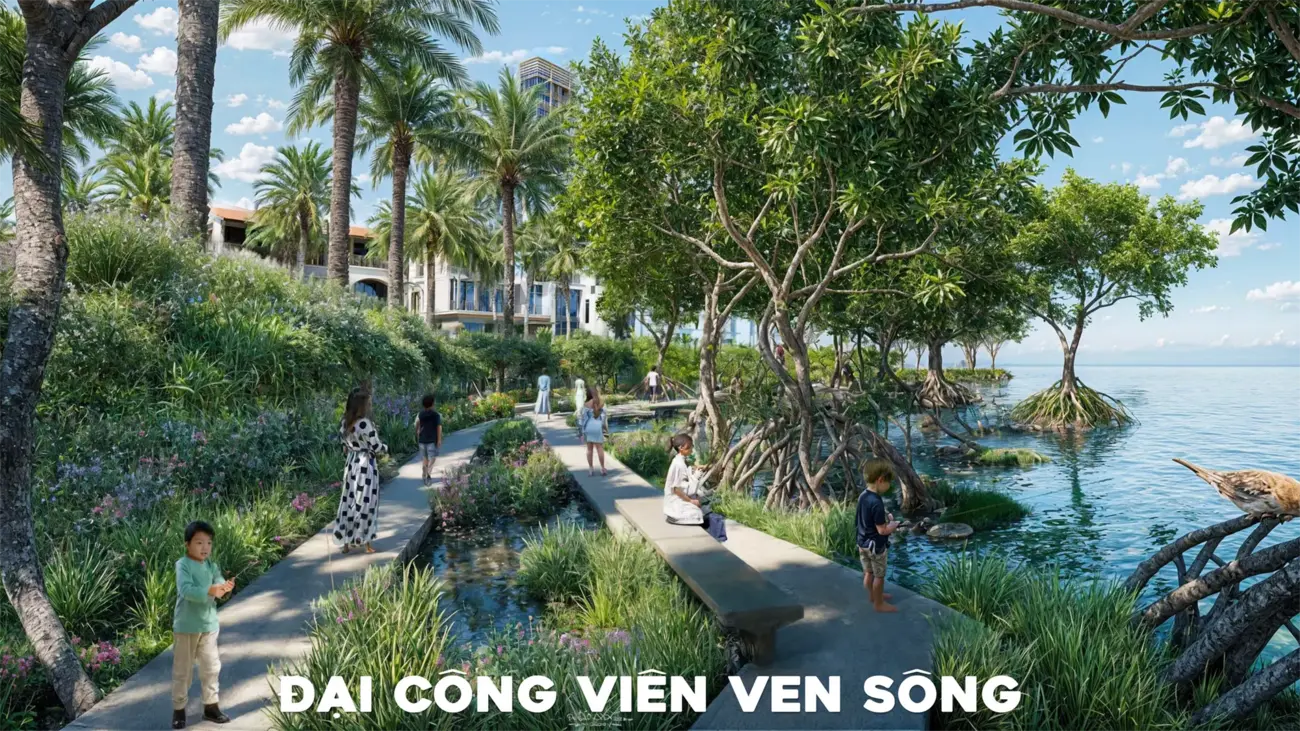 Đại công viên ven sông tại Charmora City – không gian xanh lý tưởng cho mọi gia đình.
