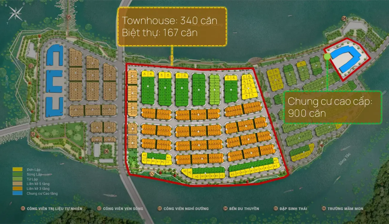Sơ đồ phân khu Đảo 3 – Đảo Thiên đường của Charmora City với chung cư cao cấp, townhouse và biệt thự.